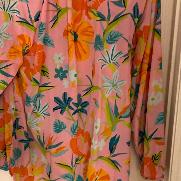 Silk Floral Pink and Orange Women's Top - Picture 16 of 16